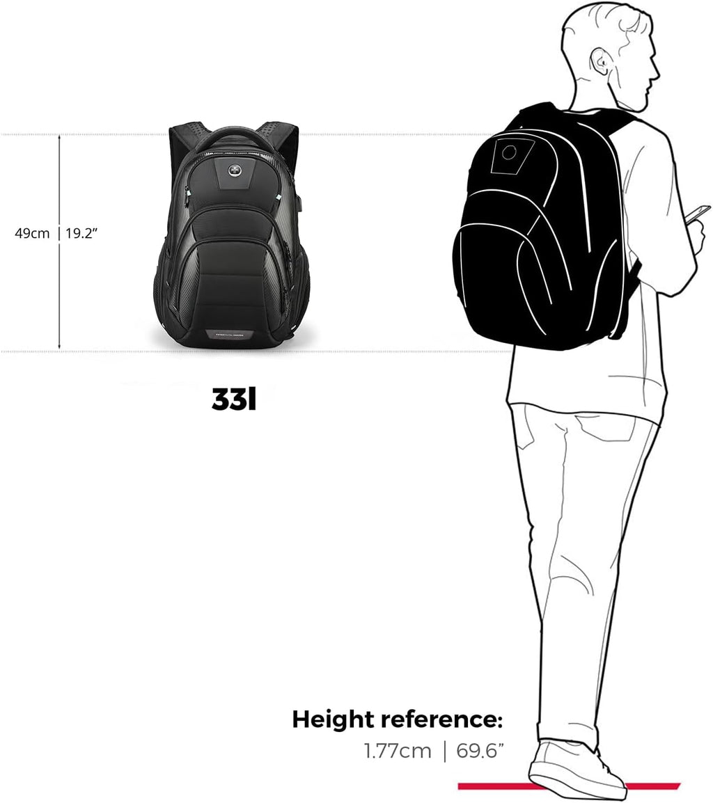 Swissdigital Design Men's 17 Inch Laptop Backpack with Apple Find My Network and USB Charging Port, Large Capacity Business Travel Backpack for College and Business Black | SD1643FB-01
