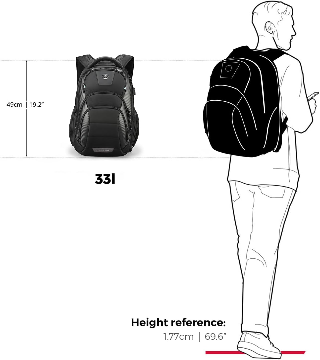 Swissdigital Design Men's 17 Inch Laptop Backpack with Apple Find My Network and USB Charging Port, Large Capacity Business Travel Backpack for College and Business Black | SD1643FB-01