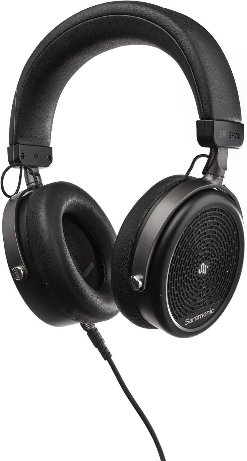 Saramonic Professional Wired Studio Headphones with Coiled Cable, Flexible Straight Cable, Velvet Earpads, Leather Earpads, 1/4' Adapter, & Carry Pouch