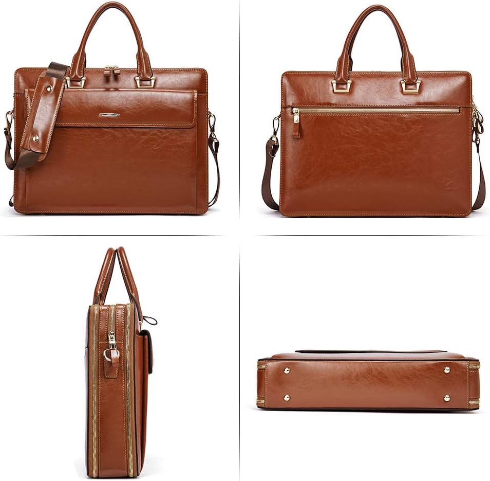 CLUCI Briefcase for Women Oil Wax Leather Business 15.6 Inch Laptop Handbag Vintage Slim Large Shoulder Work Bag | Oil Wax Leather, Business, 15.6 Inch, Laptop, Vintage, Slim