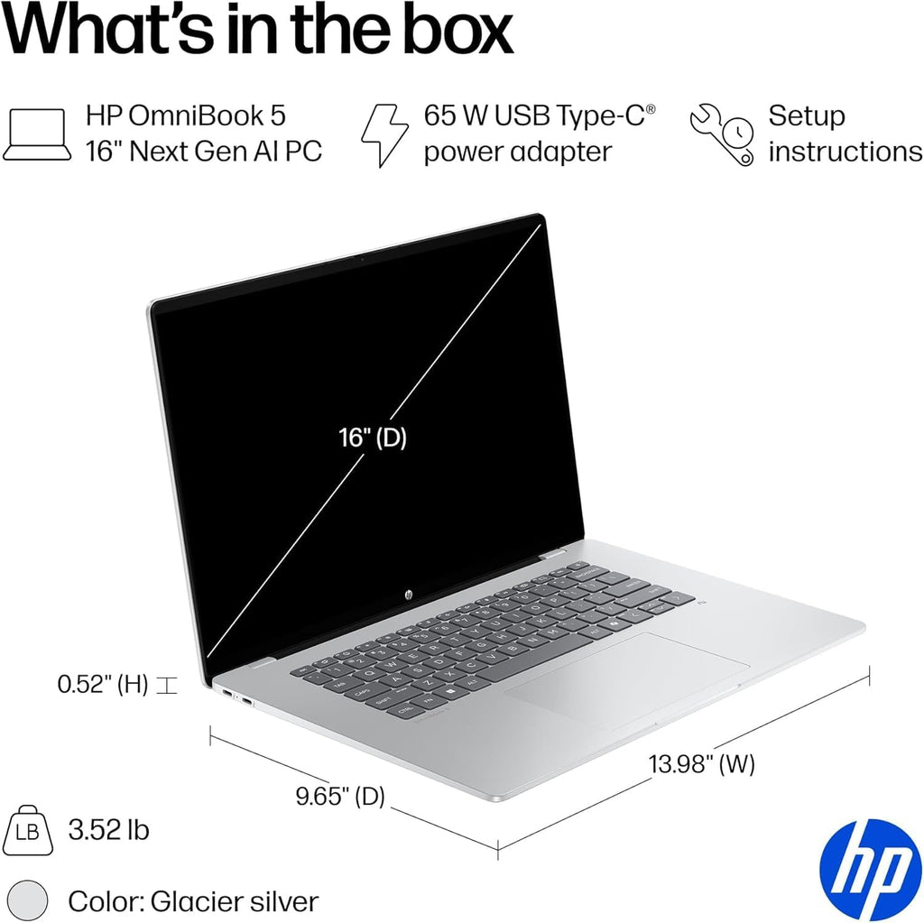 HP OmniBook 5 16-inch AI Laptop, 2K OLED Touchscreen, Snapdragon X Plus X1P-42-100, 16GB RAM, 1TB SSD, 34Hr Battery, Copilot+ PC, w/Stylus Pen