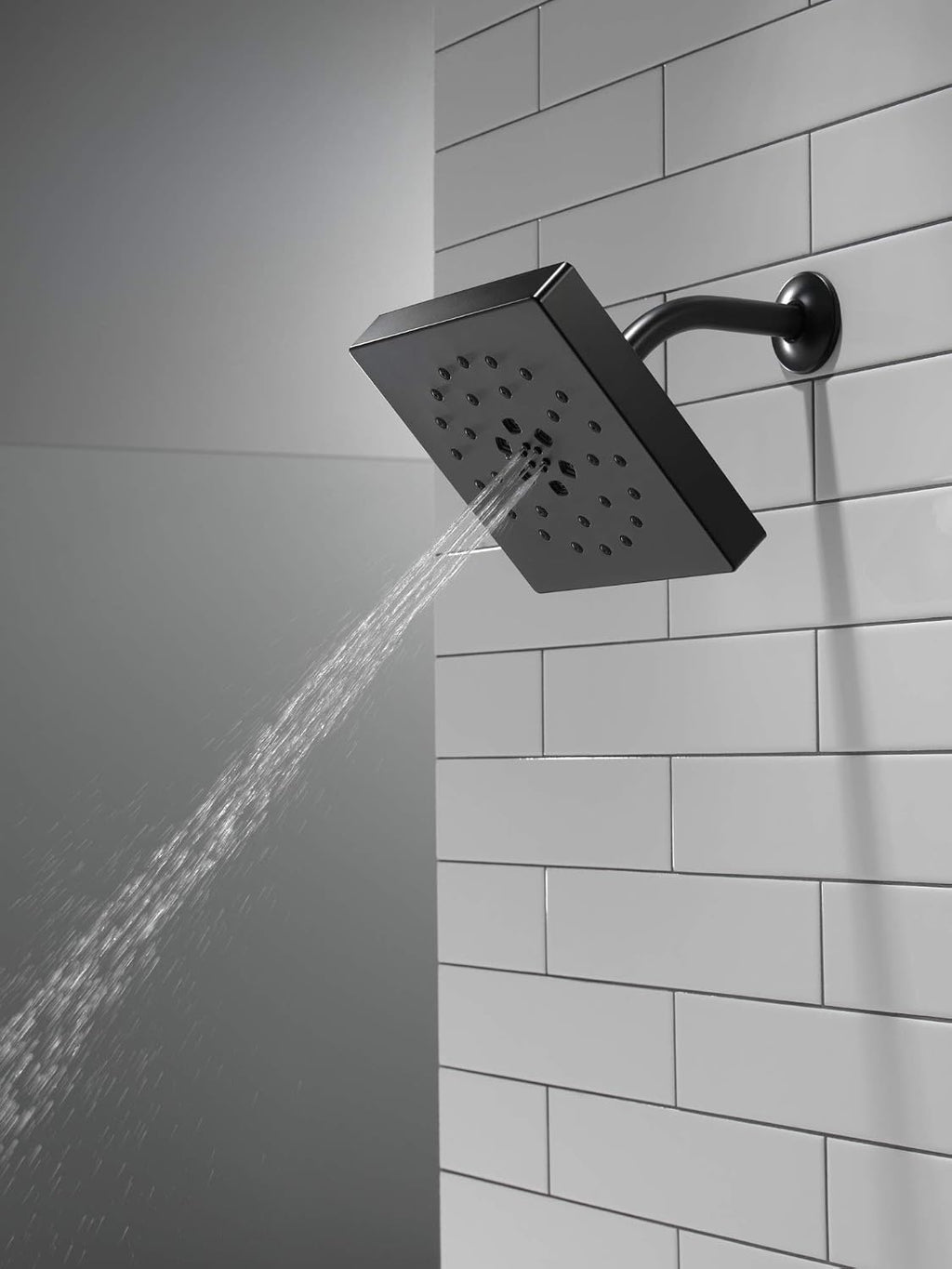 Delta 4-Setting Matte Black Shower Head with H2Okinetic Spray, 4 Inch Square Shower Head, Showerheads, 1.75 GPM Flow Rate, Matte Black 52484-BL