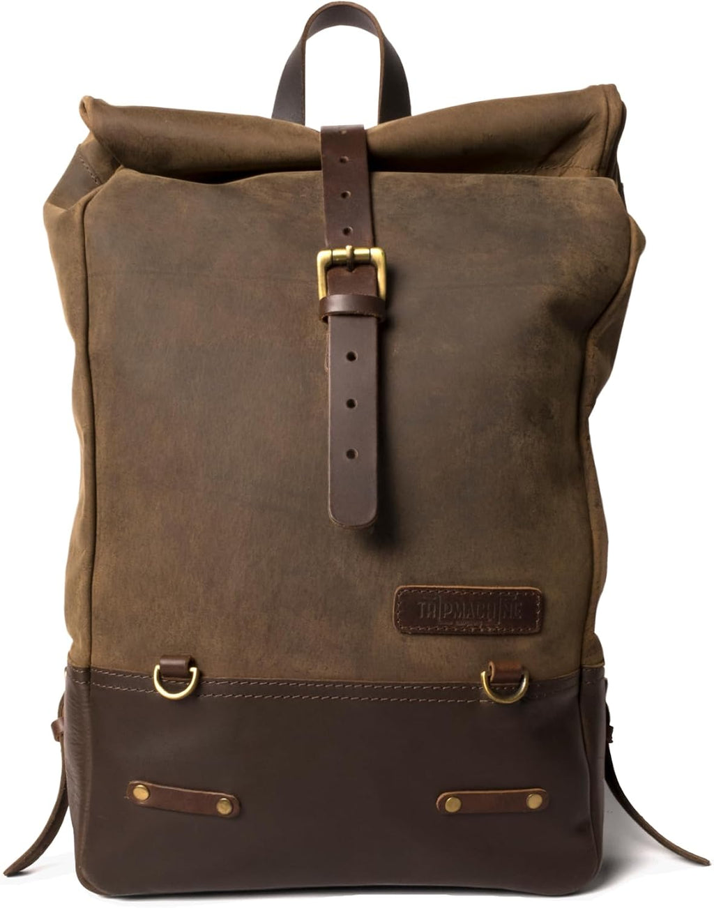 Trip Machine Company Full Grain Leather Roll Top Motorcycle Backpack Pannier – Quick Mount 15L Waterproof Laptop Bag (Dark Brown)
