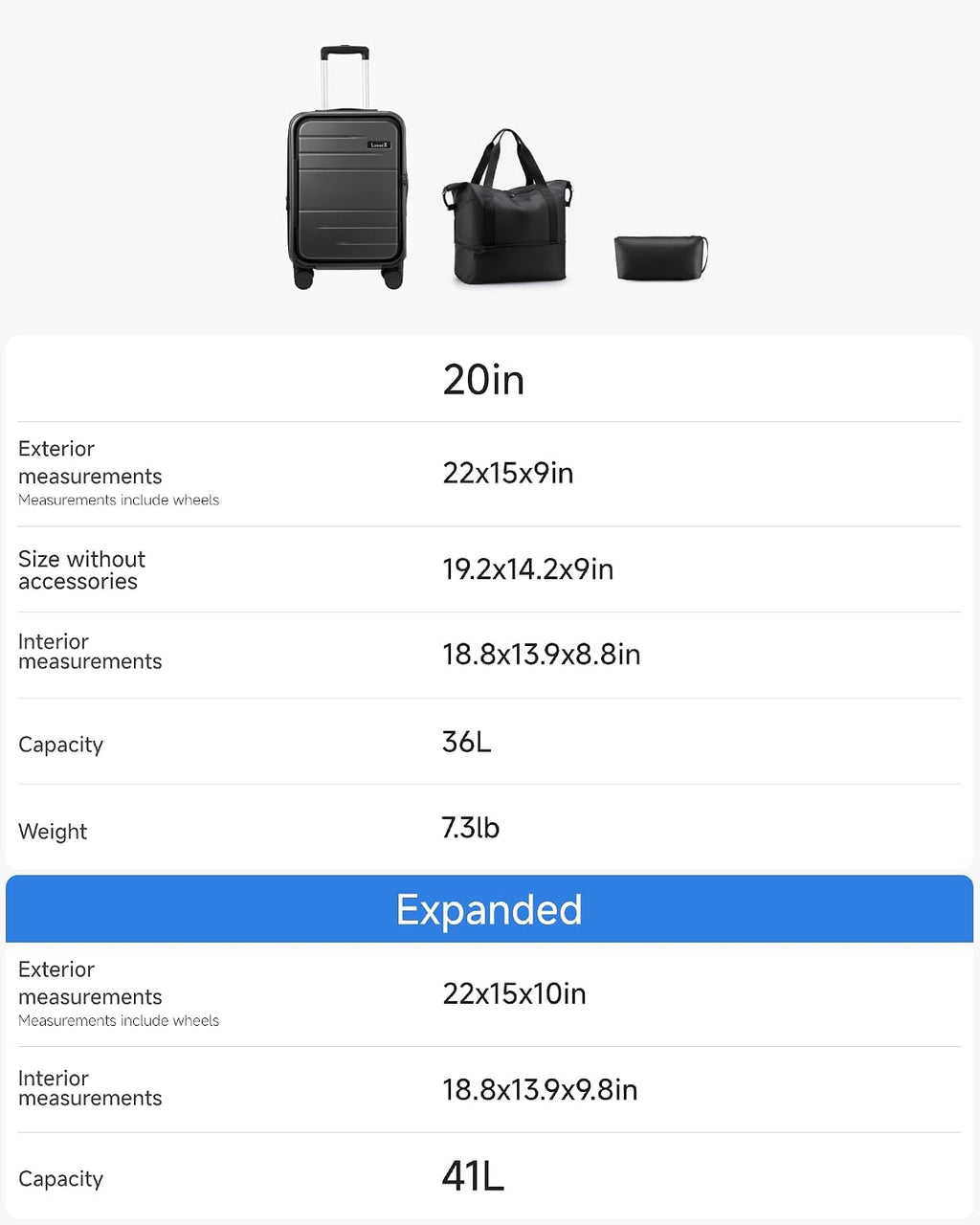 LUGGEX Carry On Luggage Top Opening, FLT Hard Shell Suitcase and Travel Packing Cubes Bundle – Travel Essentials (FX-Lite, 20 Inch)