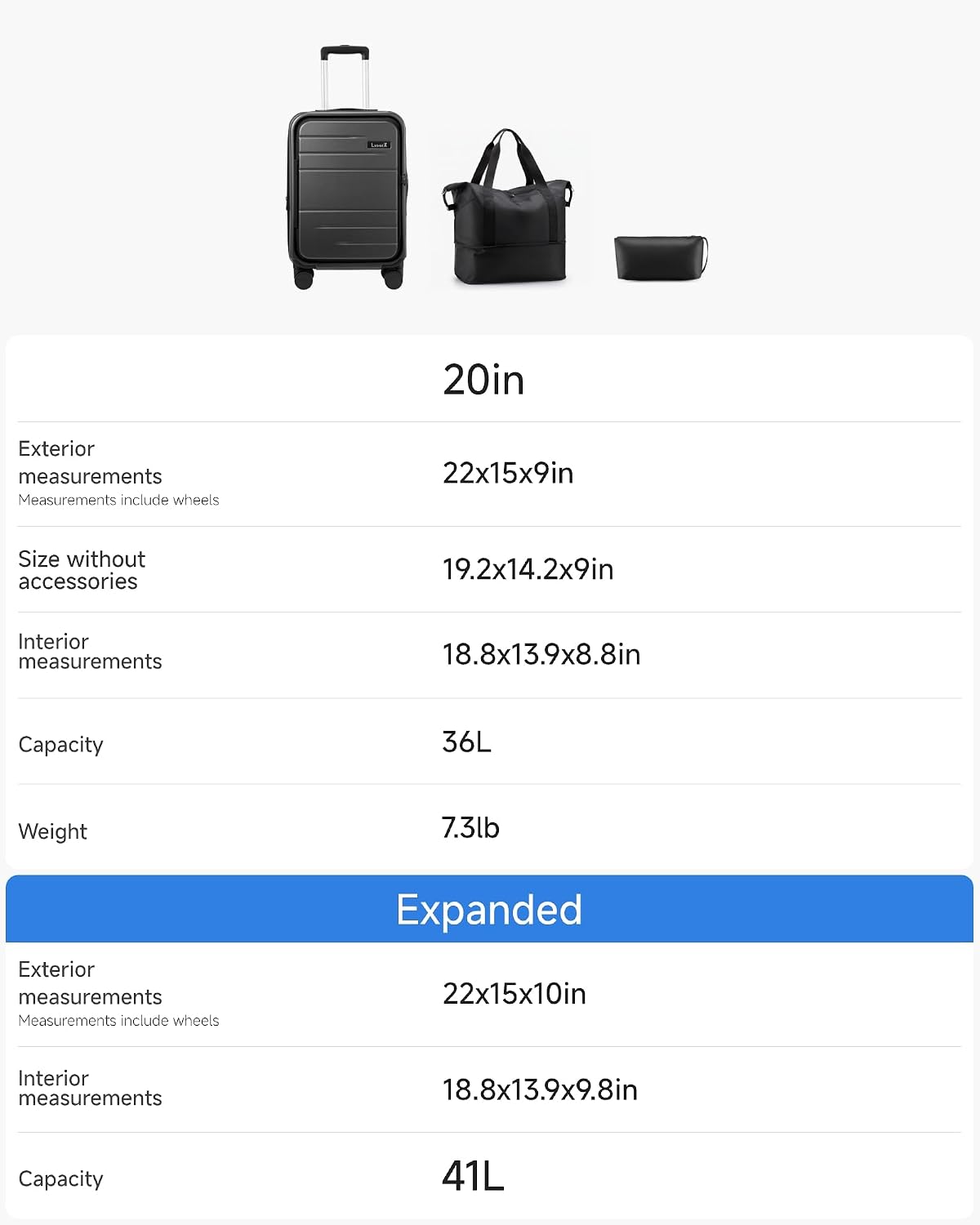 LUGGEX Carry On Luggage Top Opening, FLT Hard Shell Suitcase and Travel Packing Cubes Bundle – Travel Essentials (FX-Lite, 20 Inch)