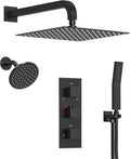 Thermostatic Shower system, 12 & 6 in. Bathroom Shower Set Wall Mount Dual Shower Head Faucet in Matte Black