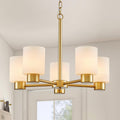 WUZUPS 5-Light Pendant Chandelier Light Frosted White Glass Shade with Grain Ceiling Lighting Elegant Modern Fixture Bathroom Kitchen Dining Room Entry Foyer, H 15.8' W21, E12 Base, Gold