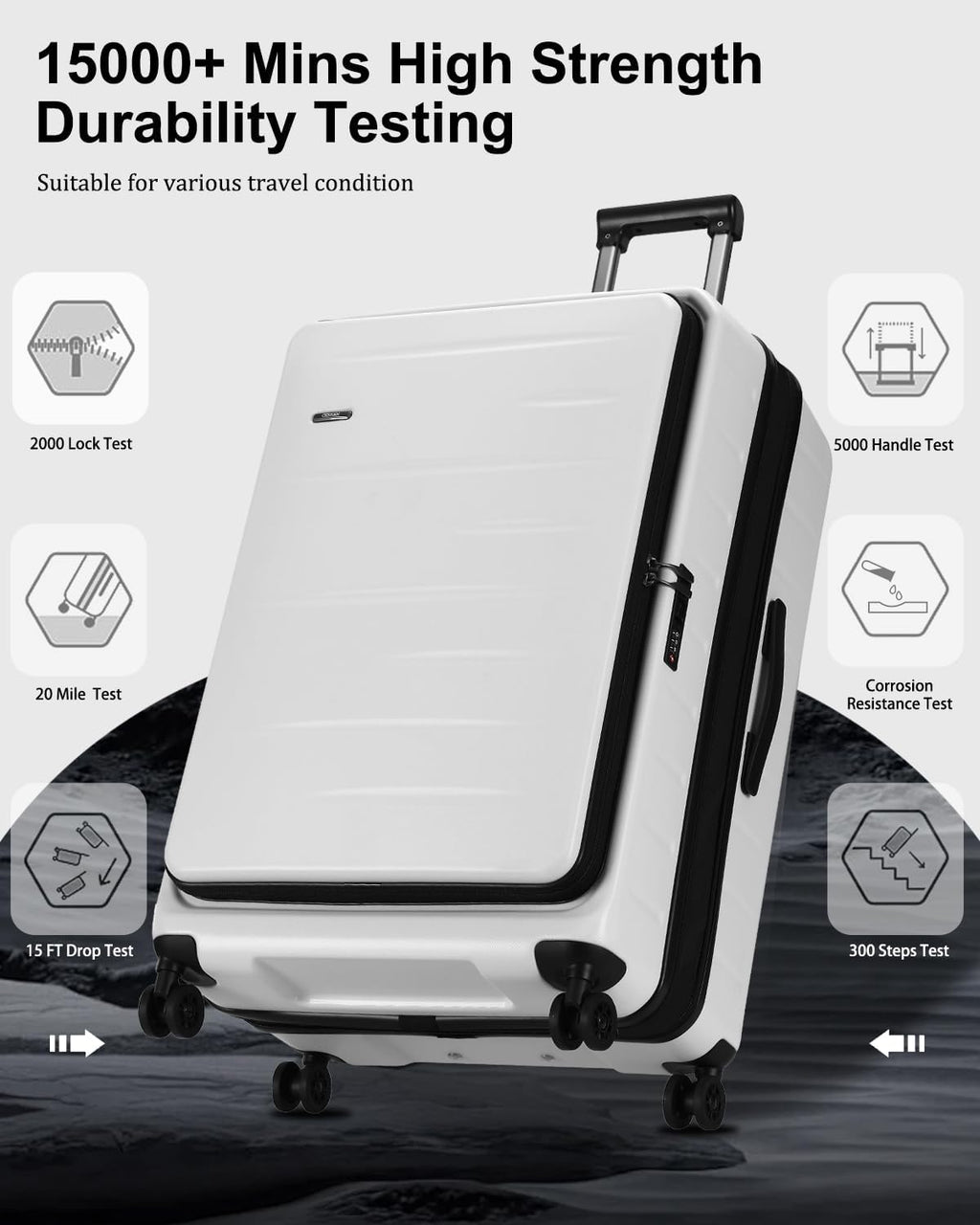 CENSIEN Luggage Sets 2 Pieces, 20 Inch Carry On Luggage and Expandable 28 Inch Checked Luggage with Spinner Wheels, Lightweight ABS+PC Hard Shell Suitcase with Front Opening, TSA Lock (White, 20/28)