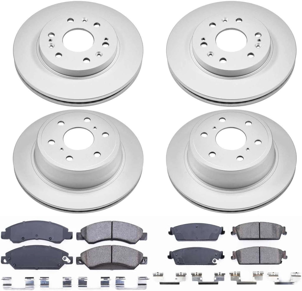 PowerStop Front and Rear Brake Kit for Cadillac Escalade 2007-08 |Escalade ESV 2007-08 |Escalade EXT 2007-08 - Fully-Coated Disc Rotors with Z17 Ceramic Brake Pads Replacement, CRK2068