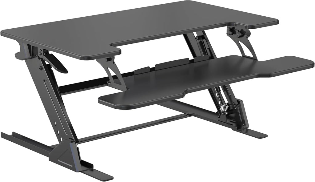 Standing Desk Converter 36 x 24 Inches - Height Adjustable Sit to Stand Riser with Keyboard Tray, Ergonomic Workstation for Home Office, Black