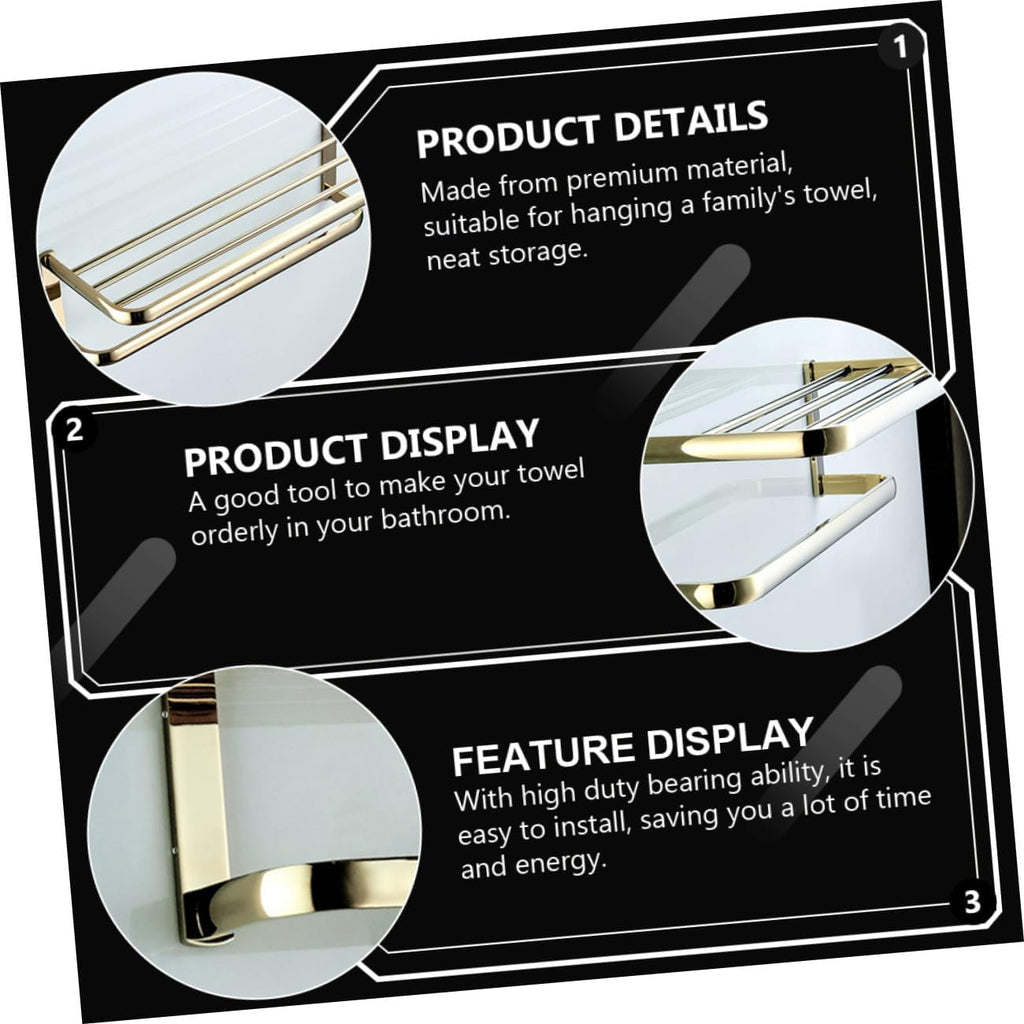 WOONEKY Wall-Mounted Brass Towel Rack 58cm Gold Tone Bathroom Towel Storage Holder Bathroom and Kitchen Multifunctional Drying Rail