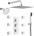 Wall Mount 12' High-Pressure Rainfall Shower Faucet, Dual Rainfall Shower Head System with 6 Body Jets (Polished Chrome)