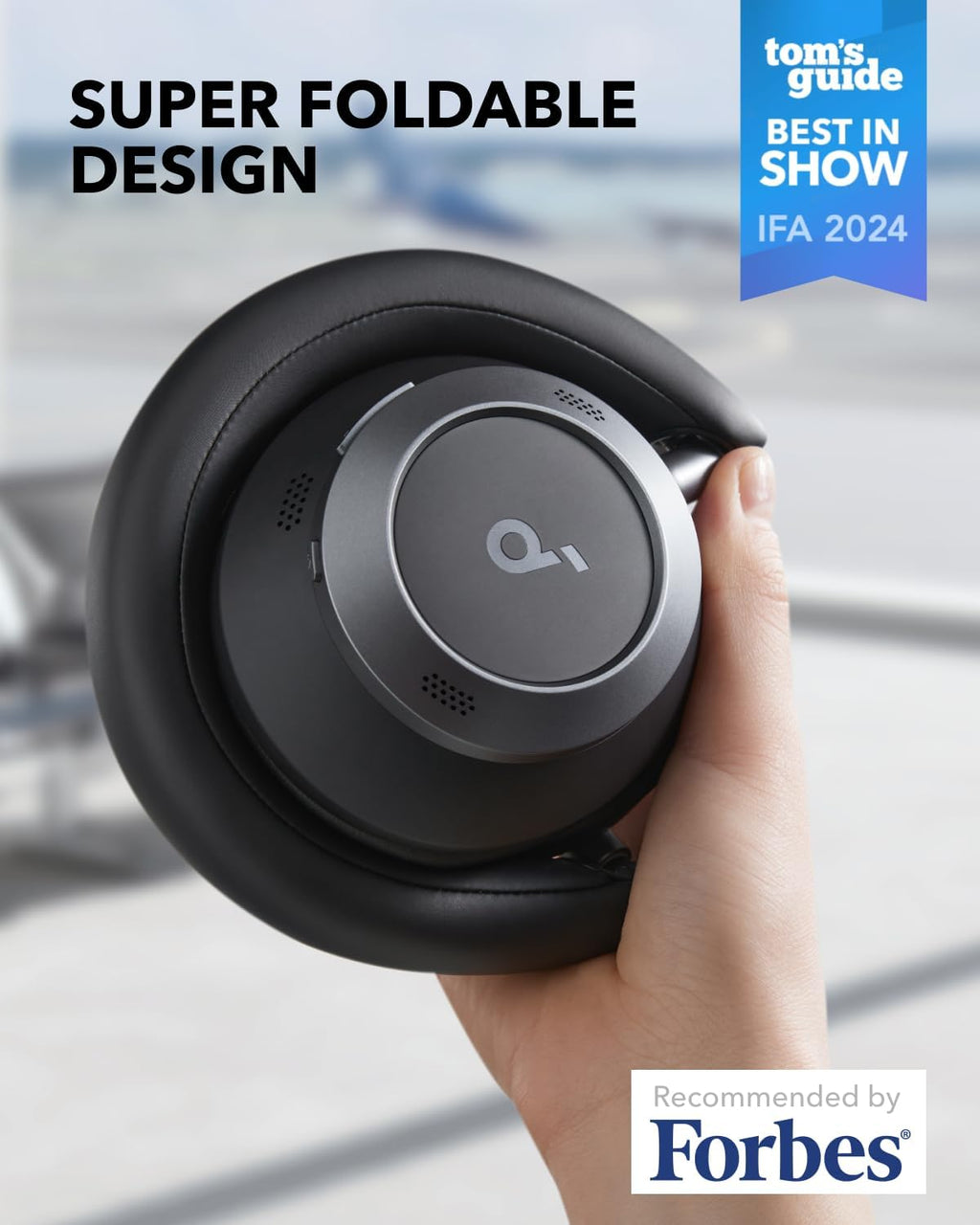 Soundcore Space One Pro by Anker, Adaptive Active Noise Cancelling Headphones Driven by 6 Mics, Super Foldable Design, 60H Lossless Audio, Ultra-Fast Charging, Hi-Res Wireless Audio(Renewed)