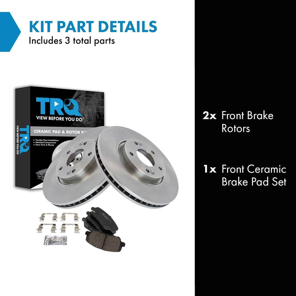 TRQ Front Brake Pad and Rotor Set Ceramic Vented Rotors Compatible with 2013-2016 Hyundai Veloster 2014-2016 Kia Forte Koup Forte5