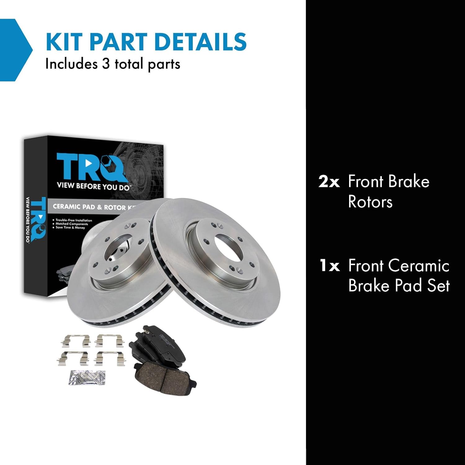 TRQ Front Brake Pad and Rotor Set Ceramic Vented Rotors Compatible with 2013-2016 Hyundai Veloster 2014-2016 Kia Forte Koup Forte5