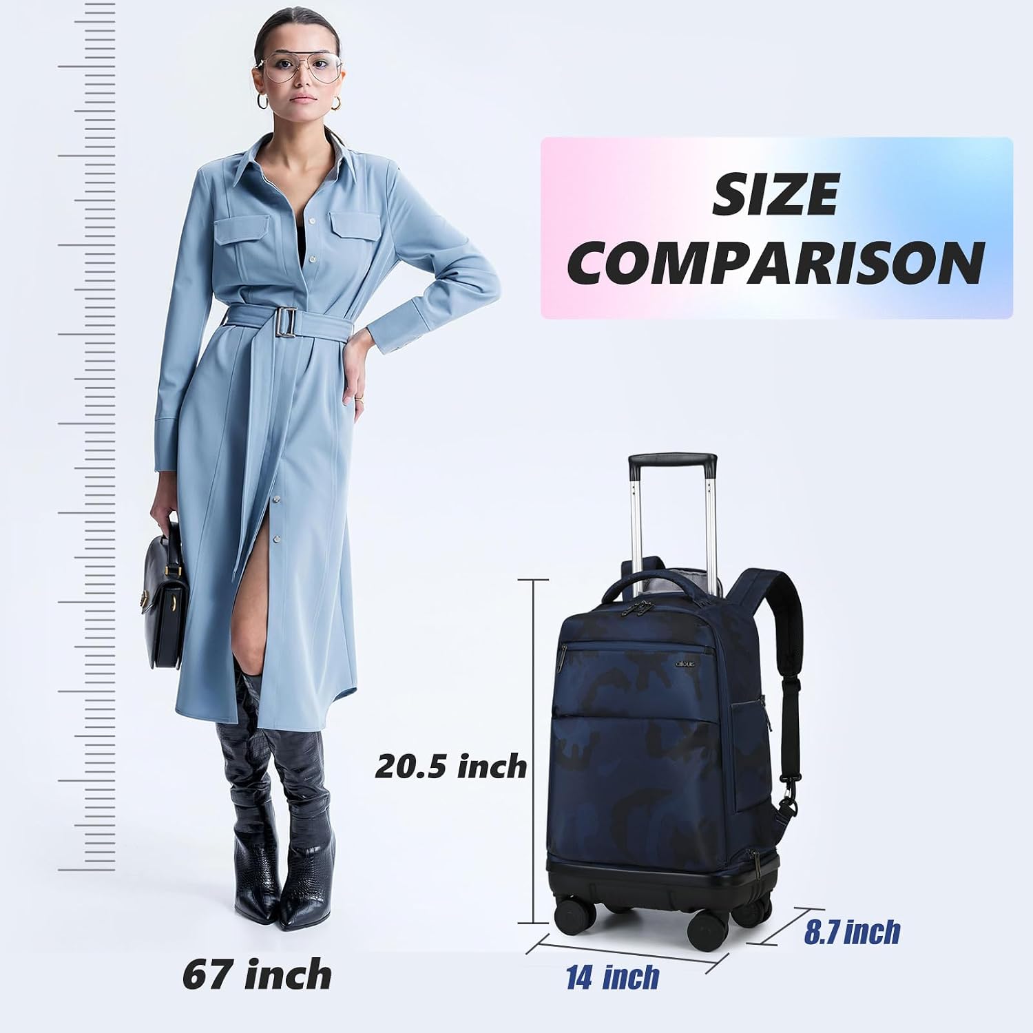 Rolling Backpack with Removable Wheels,18 inch Laptop Backpack with Wear-Resistant Chassis Carry on Travel Backpack Water Resistant Wheeled Backpacks for Women Men