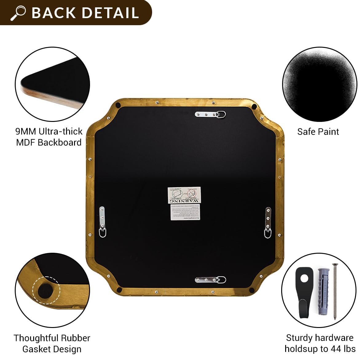 ANDY STAR Square Gold Vanity Mirrors, 24'x24' Brushed Brass Scalloped Bathroom Mirror, Antique Wall Mirror with Anti-Rust Stainless Steel Frame, Rounded Notched Corner Design Ideal for Home Deocr