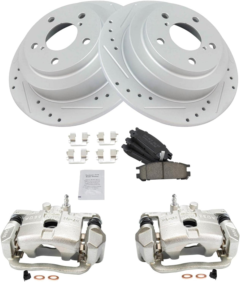 TRQ Performance Rear Brake Pad and Rotor Set Ceramic Solid Rotors Calipers Compatible with 1999 Subaru Impreza