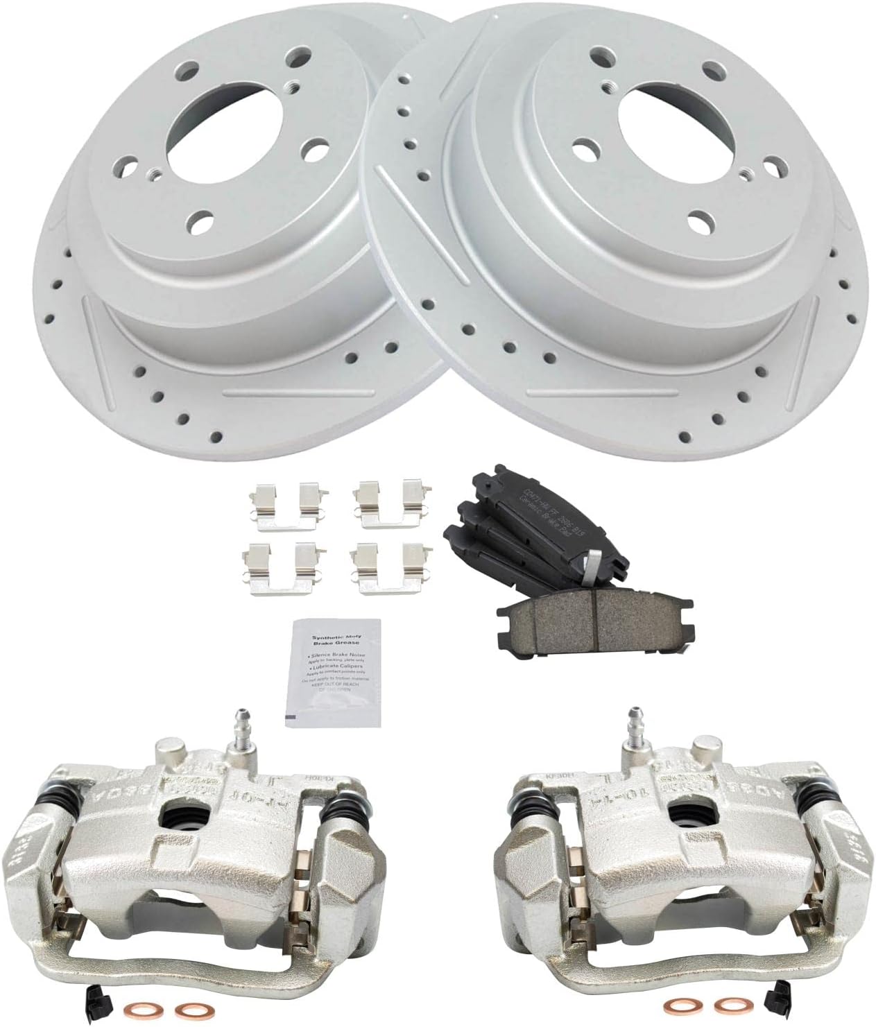 TRQ Performance Rear Brake Pad and Rotor Set Ceramic Solid Rotors Calipers Compatible with 1999 Subaru Impreza