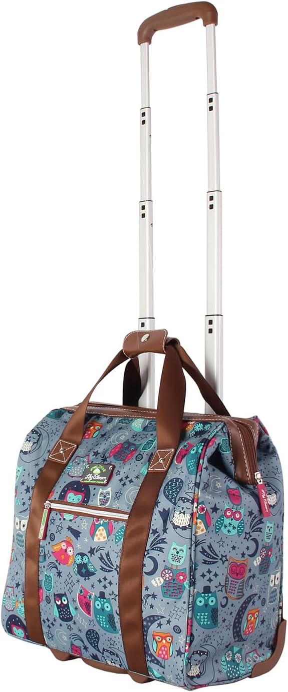 Lily Bloom Designer Under the Seat Tote Cabin Luggage Collection - 15 Inch Patterned Carry on Bag For Women - Lightweight Suitcase with 2 Rolling Wheels (Night Owl)