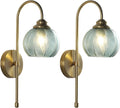 KCO Lighting Brushed Gold Wall Sconce Light Set of 2 Vintage Green Glass Wall Sconce Modern Globe Bathroom Vanity Light Fixture for Stair Corner Hallway