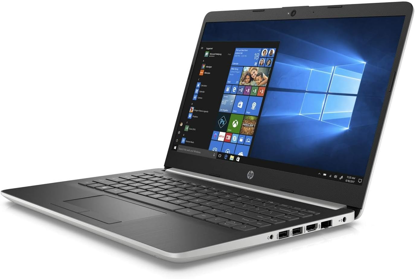 HP 14-DK000 Laptop, 14' 1366 x 768 Touchscreen, AMD Ryzen 3 3200U 2-Core, 64GB DDR4, 4TB SSD, Windows 10 Home, Wi-Fi 5, Bluetooth 4.2, 720p HD Camera, Natural Silver