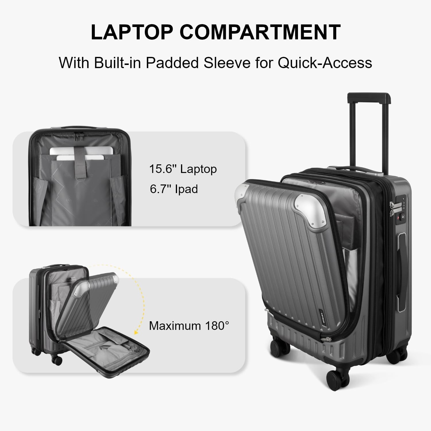 LEVEL8 Grace Carry on Luggage, 20 Inch Expandable Hard Shell Suitcase with Wheels, Abs+Pc Harshell Spinner Luggages with Tsa Lock, Travel Bag for Women Men, Grey