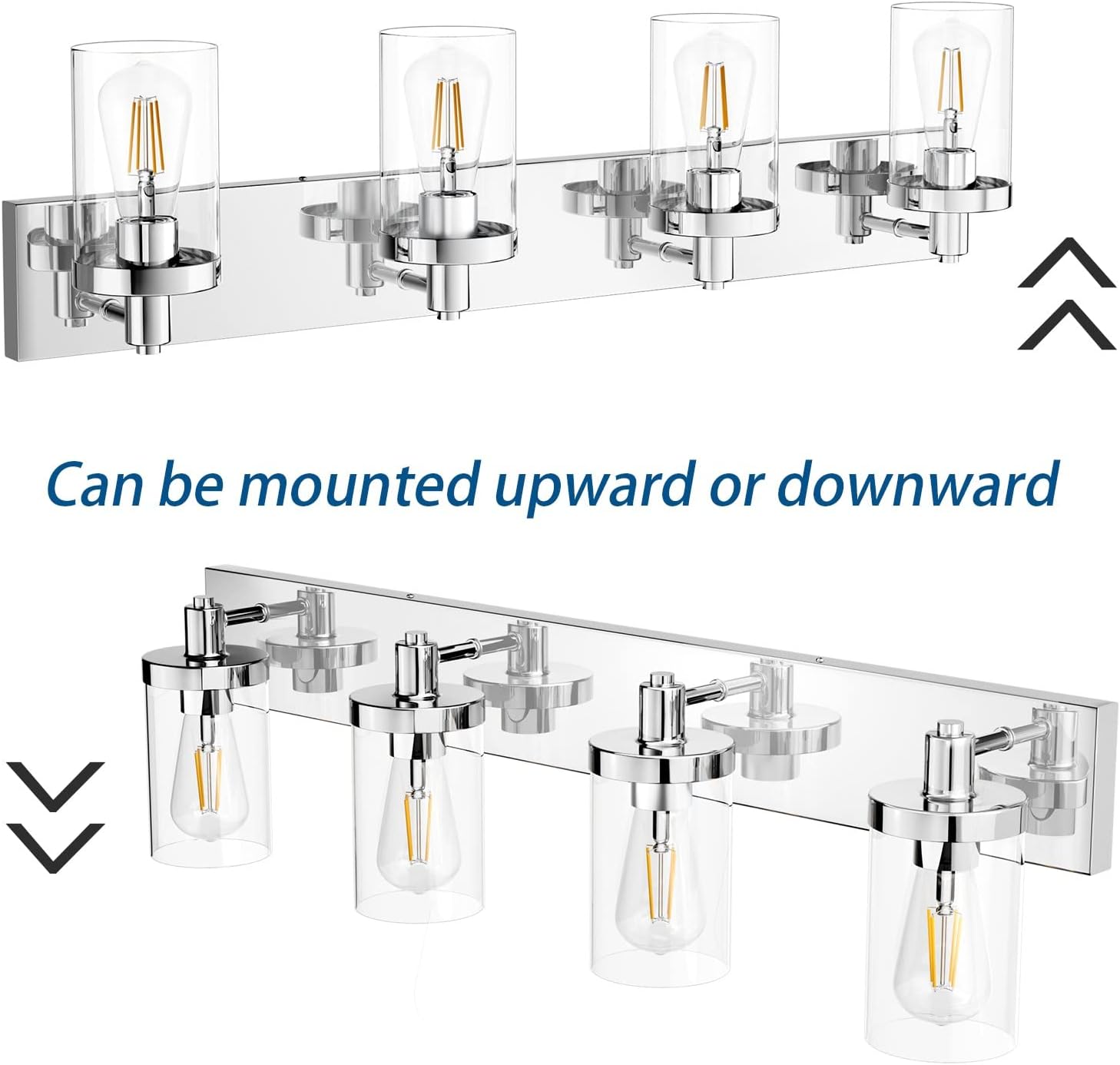 Aipsun Bathroom Vanity Light Farmhouse 4 Light Chrome Vanity Lighting Fixtures with Clear Glass Shade(Exclude Bulb)