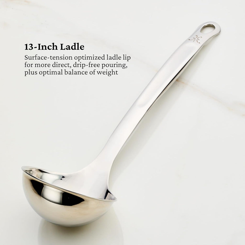 Hestan Provisions Chef's Tools, Deluxe Tool Set (6-Piece) with Porcelain Holder/Bain Marie & Stainless Steel: Solid Spoon, Ladle, Pasta Fork, Turner/Spatula, French Whisk