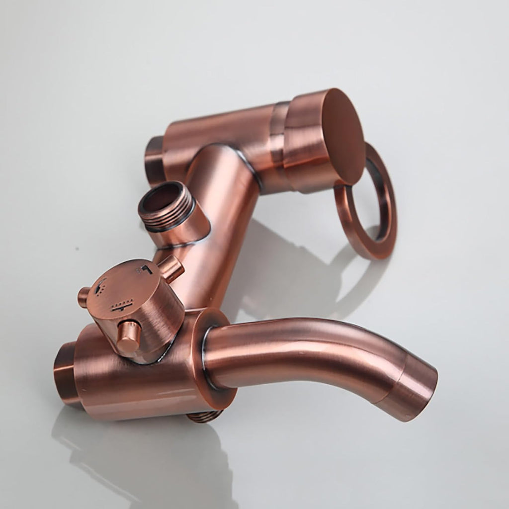 Vintage Copper Exposed Shower System with 8 inch Rainfall Shower Head and Bath Tub Spout,Multi-Mode Exposed Shower Fixture with Handheld Shower Wall Mounted for Bathroom