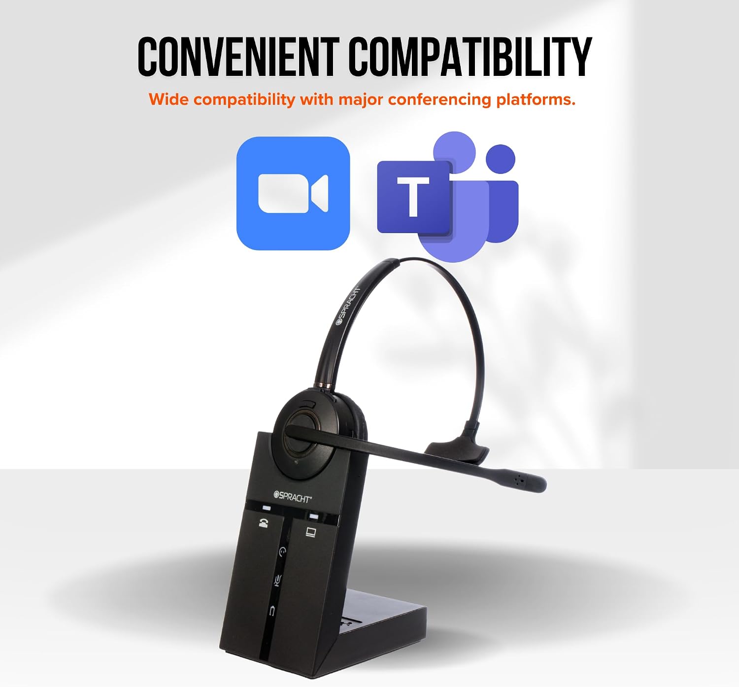 Spracht HS-3010 DECT USB Softphone Wireless Headset with Base Station| Headphones with Microphone, with Noise-Canceling Mic | Wireless Work Headset for PC, MAC, Laptops