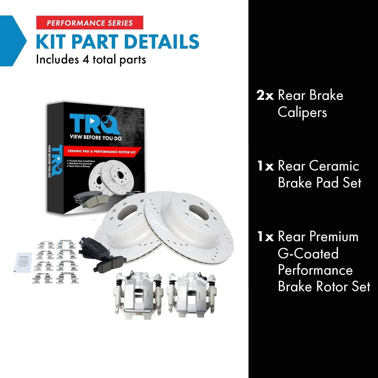 TRQ Performance Rear Brake Pad and Rotor Set Ceramic Vented Coated Rotors Calipers Compatible with 2011-2012 Infiniti G25 2011-2013 G37 2015 Q40 2010-2019 Nissan 370Z
