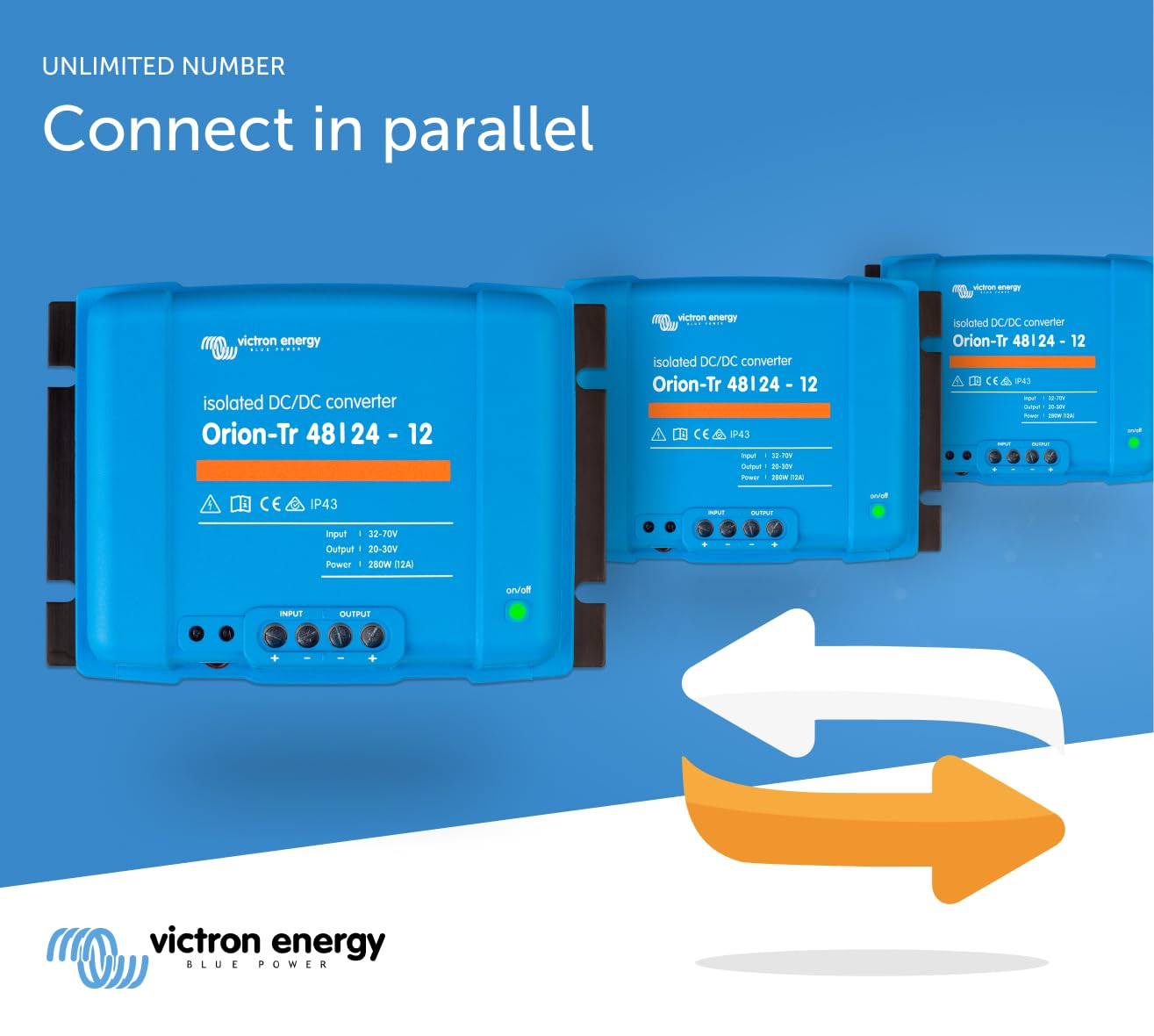 Victron Energy Orion-Tr DC to DC Converter - 48/24-Volt 12 amp 280-Watt - IP43 Protected - for Dual Battery Systems - Isolated