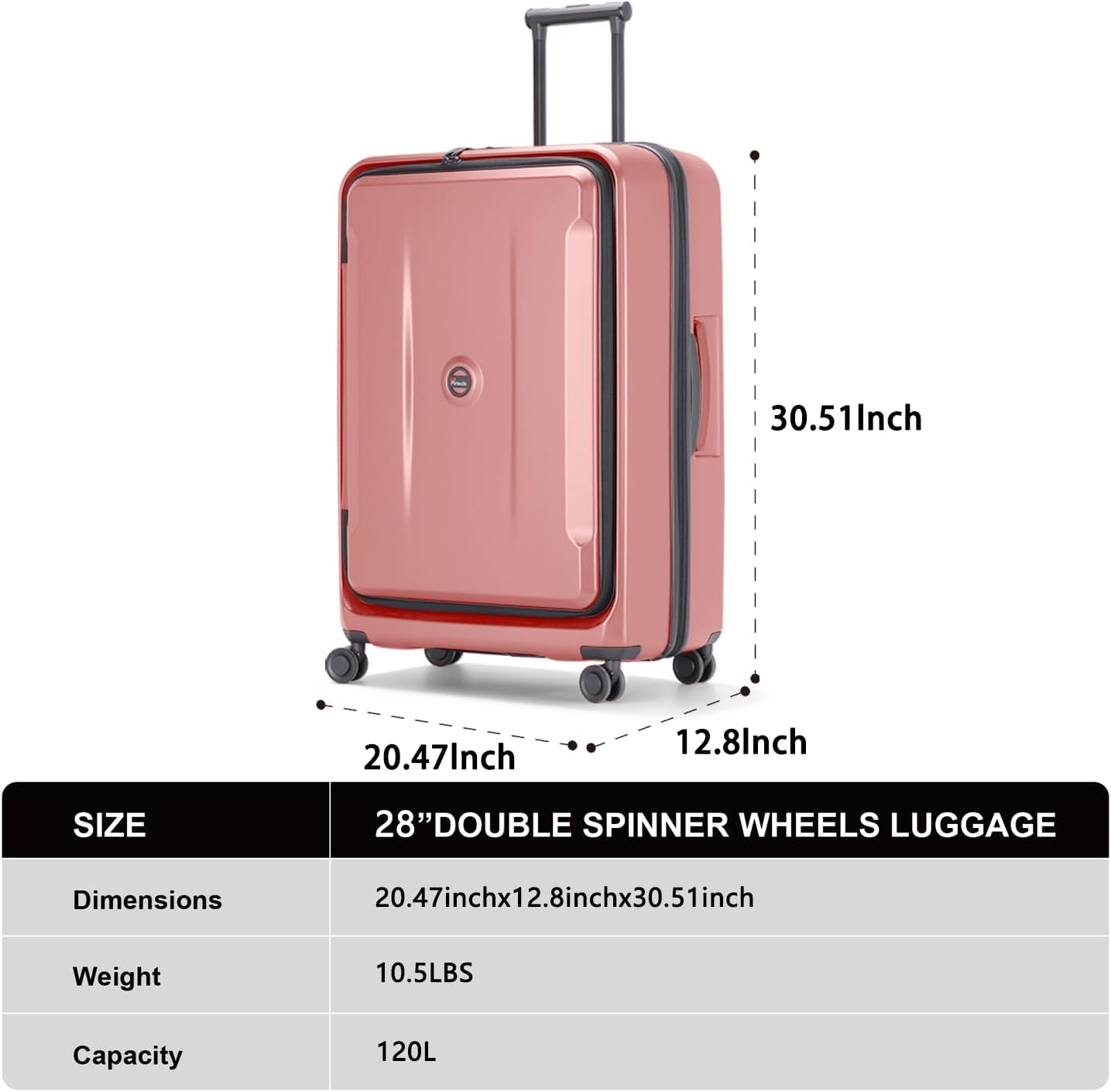 Luggage Sets 2 Piece, Carry On Luggage with Front Pocket & USB Port and 28 Inch Expandable Checked Luggage with Top Opening, Durable PC Hardside Suitcases with Spinner Wheels & TSA Lock, Pink (20/28)