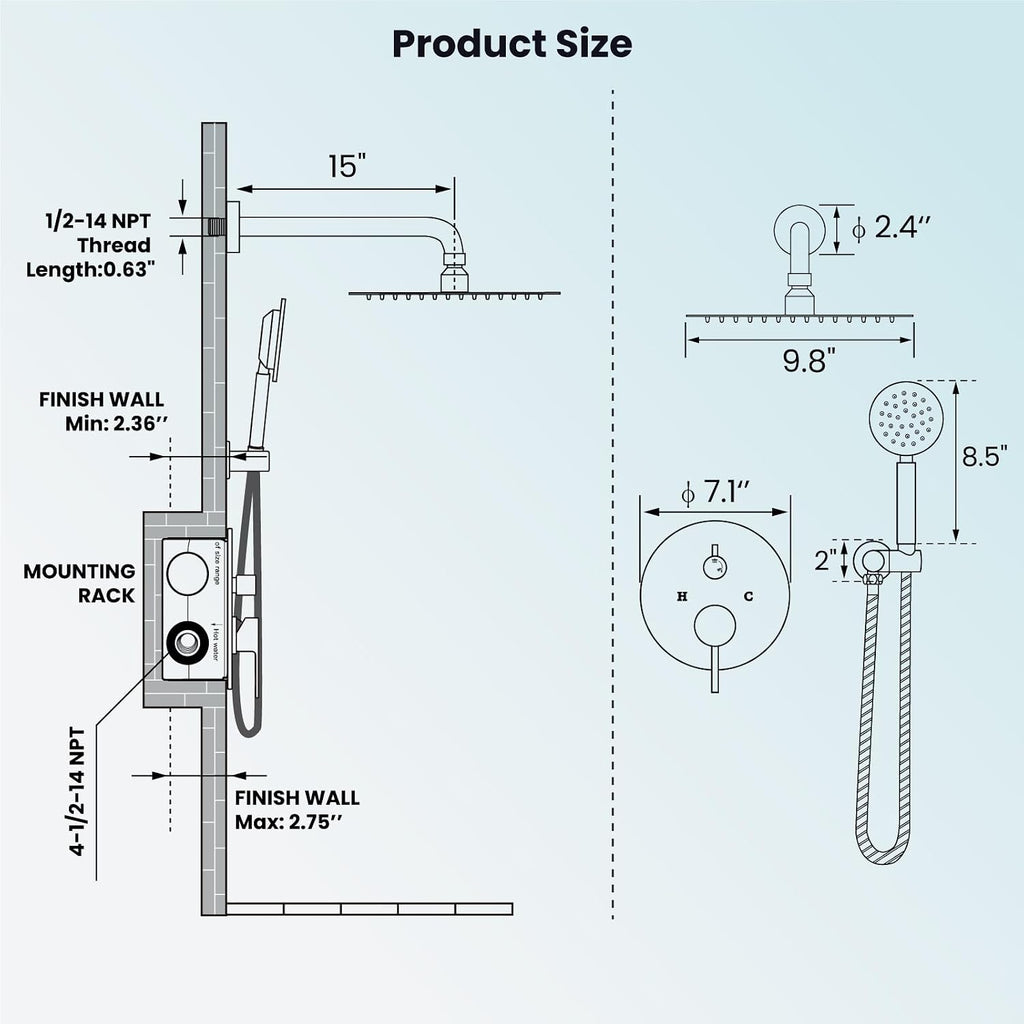 gotonovo Rain Shower System with 10 Inch Round Showerhead and Handheld High Pressure Shower Faucet Set Contain Rough in Valve, Oil Rubbed Bronze