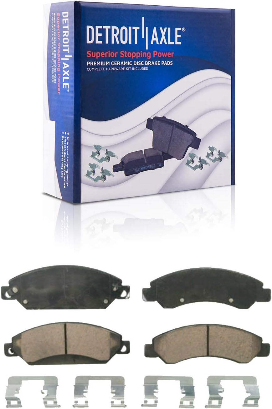 Detroit Axle - Front CV Axle Shafts Wheel Hub Bearings Disc Rotors Ceramic Brake Pads w/Hardware & Brake Kit Cleaner for 2005 2006 Chevy Silverado GMC Sierra 1500 4x4 Models w/rear drum - 10pc Set