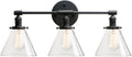 Permo Vintage Industrial Antique Three-Light Wall Sconces with Funnel Flared Clear Glass Shade (Black)
