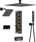 Bathroom Shower Faucet Set Dual Shower Heads Shower System with 12' & 8' Shower Heads, Handheld,Waterfall Bathtub Spout and Digital Display Valve,Full Body Shower System,Matte Black