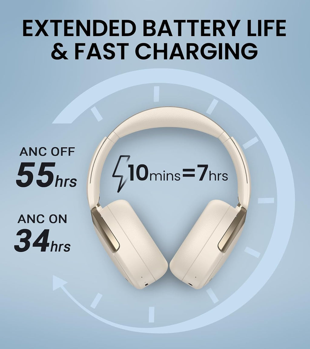 Edifier WH950NB Wireless Headphones - Active Noise Cancelling Headsets - Bluetooth 5.3 - Hi-Res Audio - 55H Playtime - Google Fast Pairing - Dual-Device Connection - Connect to App (Ivory)