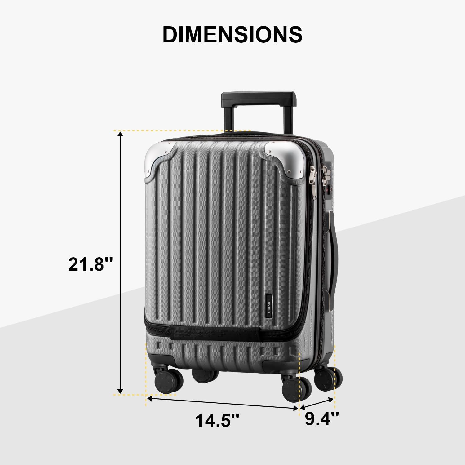 LEVEL8 Grace Carry on Luggage 22x14x9 Airline Approved, 20 Inch Hard Shell Suitcases with Spinner Wheels, Abs+Pc Hard Case Luggages with Tsa Lock, Travel bag for Women Men, Grey