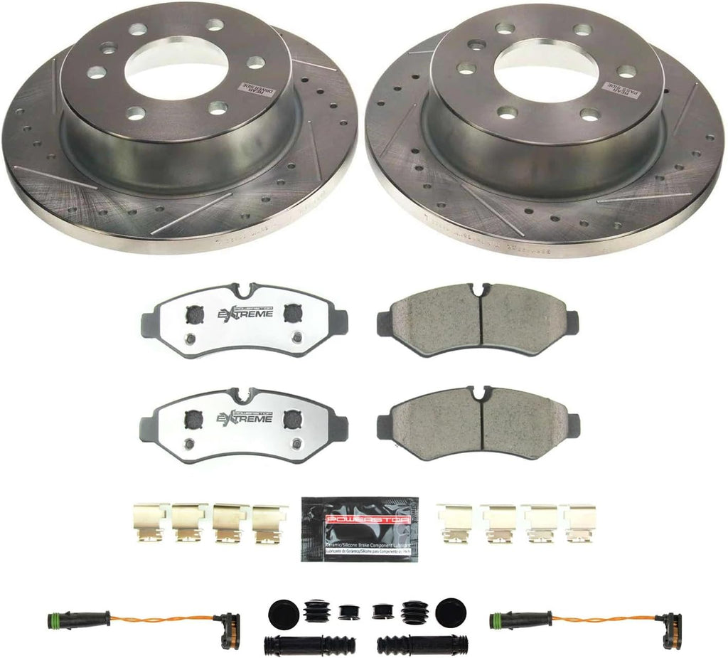 PowerStop Rear Brake Kit For Freightliner Sprinter 1500 2019-20 |Mercedes-Benz Sprinter 2500 2019-24 - Truck & Tow Carbon Fiber Ceramic Brake Pads + Drilled & Slotted Rotors Upgrade, K8656-36