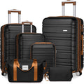 LARVENDER Luggage Sets 6 Piece, Expandable Hardside Carry on Suitcase Set with Spinner Wheels, Lightweight Rolling Luggage Sets for Women with TSA Lock, Black