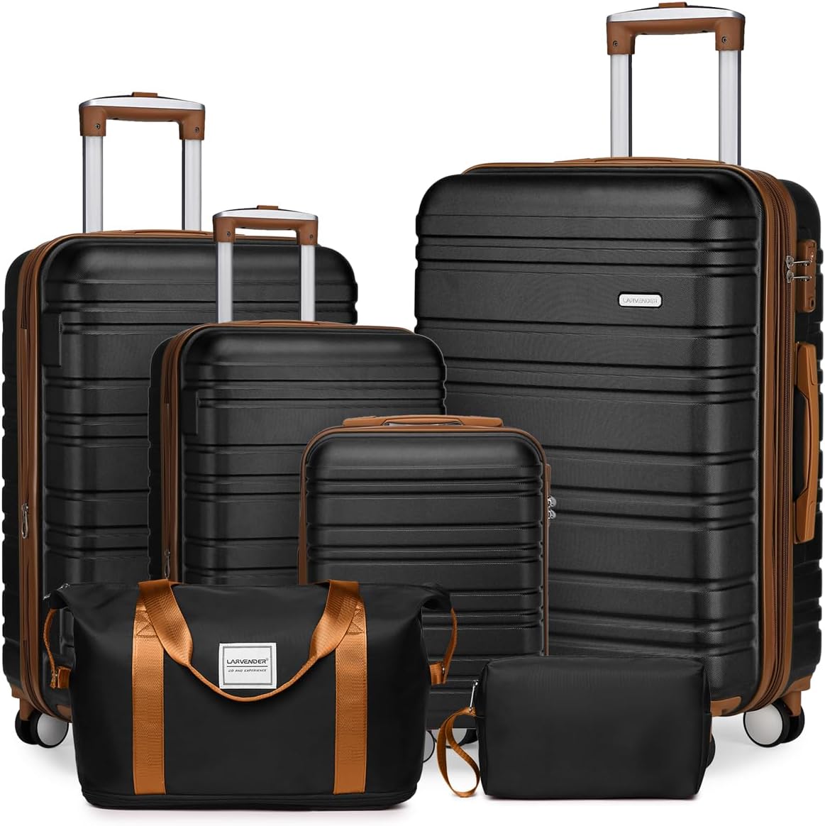 LARVENDER Luggage Sets 6 Piece, Expandable Hardside Carry on Suitcase Set with Spinner Wheels, Lightweight Rolling Luggage Sets for Women with TSA Lock, Black