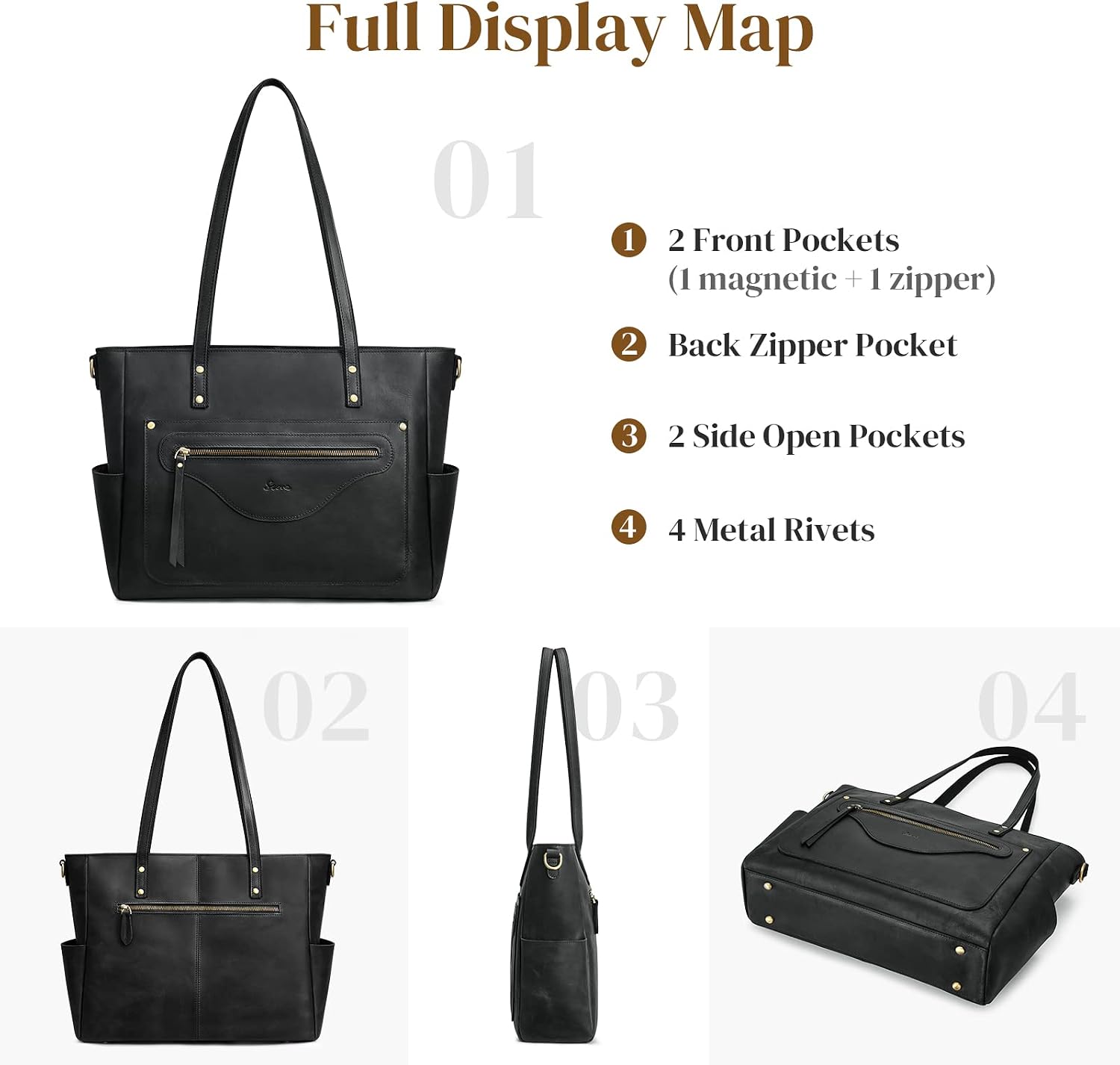 S-ZONE Women Genuine Leather Tote Bag Large Shoulder Purse Vintage Crossbody Work Handbag