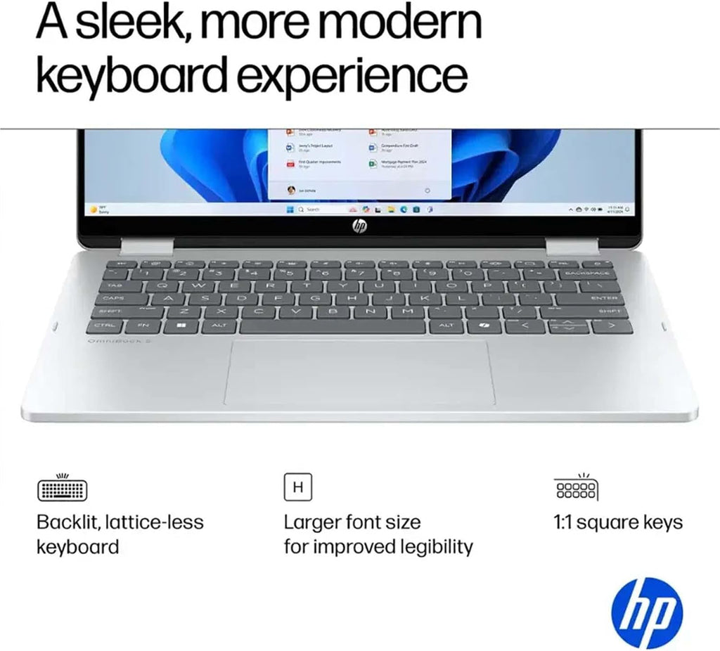 HP OmniBook 5 Flip 2-in-1 Business Laptop - 14' 2K Touchscreen Laptop - Intel Core 7-16GB LPDDR5 RAM - 1TB SSD - 5MP IR Camera | Wi-Fi 6E | Microsoft Copilot | Windows 11 Pro - Glacier Silver