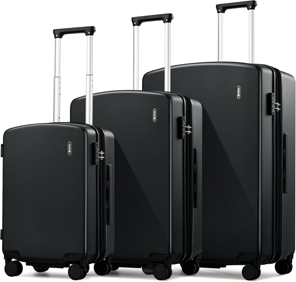 Hanke Expandable Hard Shell Luggage Sets 3 Pieces, 20/24 / 28 Inch Luggage Sets with Spinner Wheels, Durable PC Hardside Rolling Suitcase with TSA Lock for Travel (20/24/28 Inch, Jet Black)