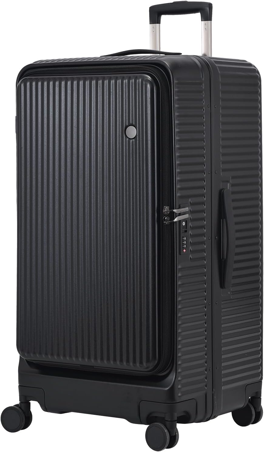 Kaleenie 29 Inch Aluminum Checked Luggage with Side Opening Zipper, 40 * 37 * 77cm, 113L, Lightweight Hardshell ABS+PC Suitcase with TSA Lock, 360° Universal Wheels, Black