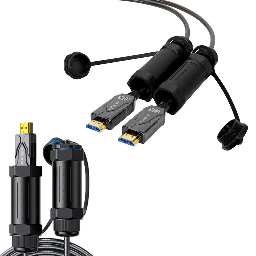 DTECH 100ft Fiber Optic HDMI Cable 2.1 4k 120Hz 8K 60Hz 48Gbps High Speed HDR eARC HDCP 2.2 2.3 3D Outdoor Armored Long HDMI Cord Waterproof IP68 for Laptop Monitor TV Xbox PS4/PS5, Unidirectional