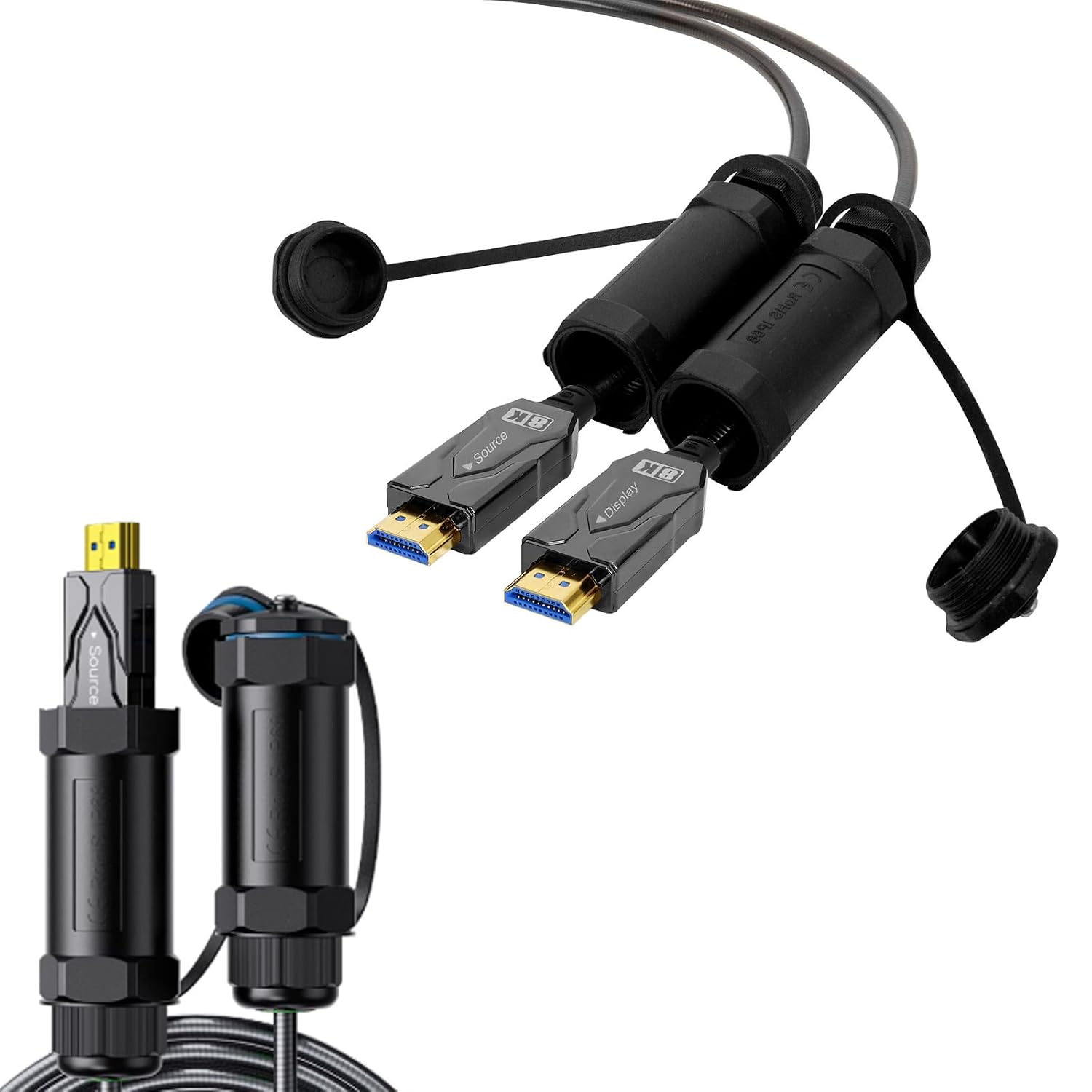 DTECH 100ft Fiber Optic HDMI Cable 2.1 4k 120Hz 8K 60Hz 48Gbps High Speed HDR eARC HDCP 2.2 2.3 3D Outdoor Armored Long HDMI Cord Waterproof IP68 for Laptop Monitor TV Xbox PS4/PS5, Unidirectional