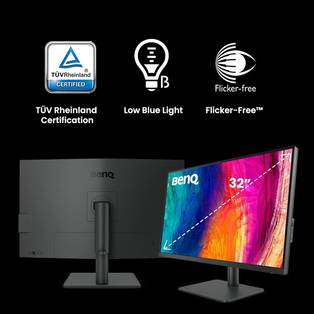 BenQ PD3205U 32 inch 4K UHD IPS Monitor USB-C, 99% sRGB and Rec.709, HDR10, Ergonomic Design, Eye-Care, Built-in Speakers (Renewed)